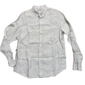 Everlane Men's LARGE gray/white striped long sleeve 100% linen shirt Large L EUC